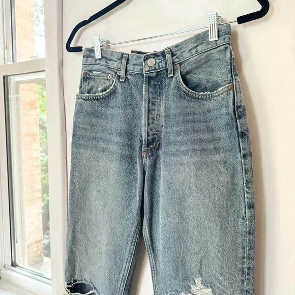 NWT AGOLDE Lana Straight Leg Jeans Denim High Rise Rips in Backdrop - Picture 8 of 16